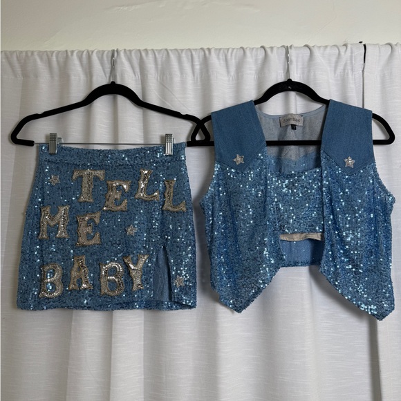 East N West Label Sequin Western Festival Set Vest, Top & Skirt | Size S,XS & 1 - Picture 8 of 17